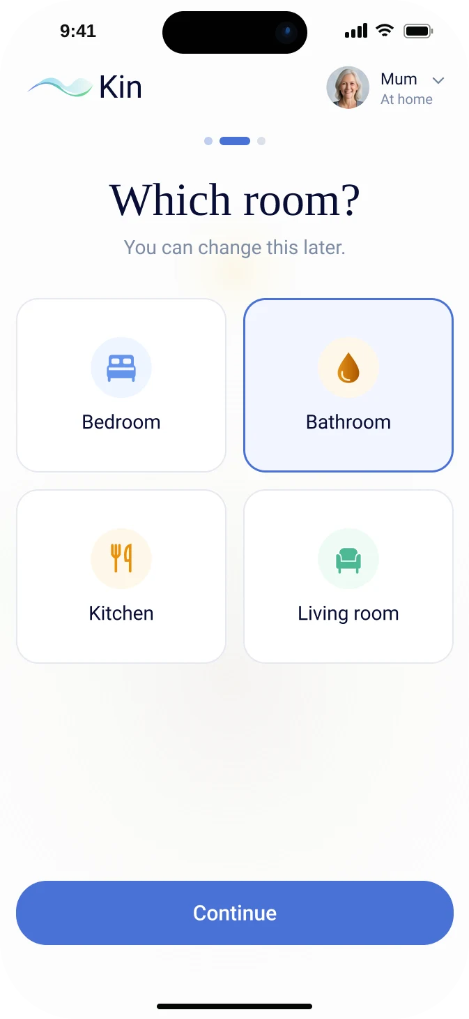 Kin app: choose which room the sensor is in